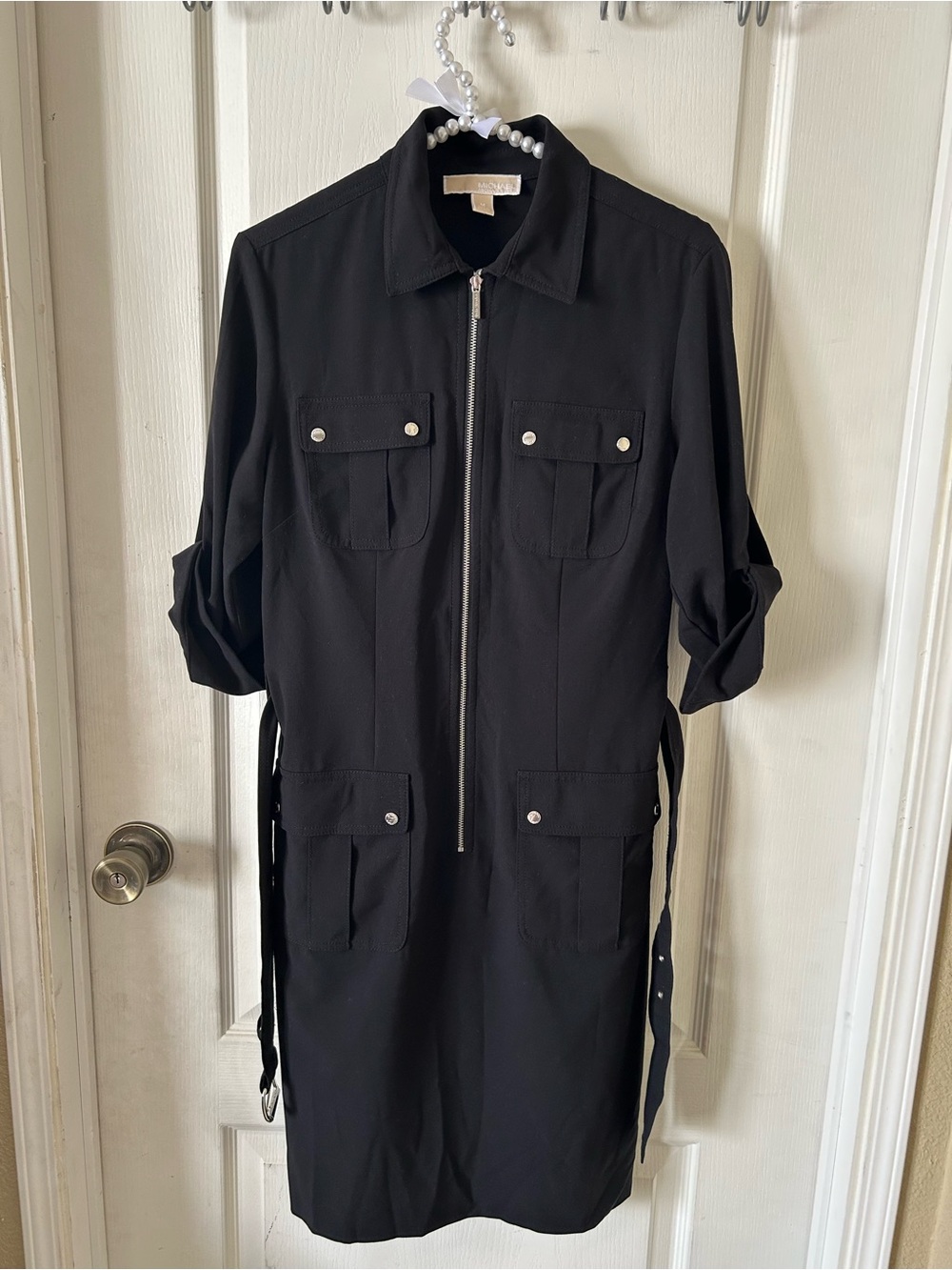 Michael Kors Utility Front Zip Black Shirt Dress W/ Belt Size M